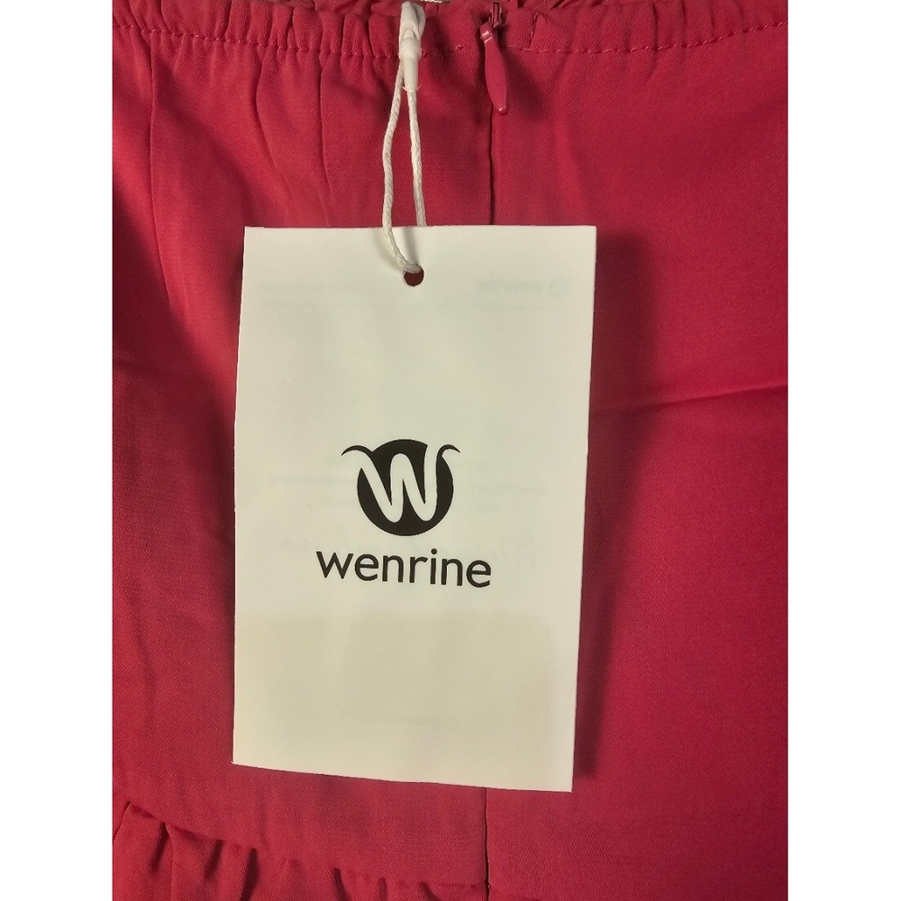 Wenrine Womens Strapless Bubble Hem Mini Dress Pink Smocked Back Large NWT - Picture 3 of 4